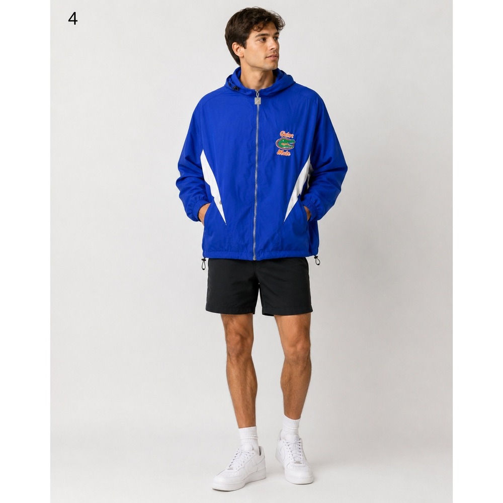 Vintage Pro Celebrity Florida Gators Windbreaker Jacket Mens L Blue Nylon Hood